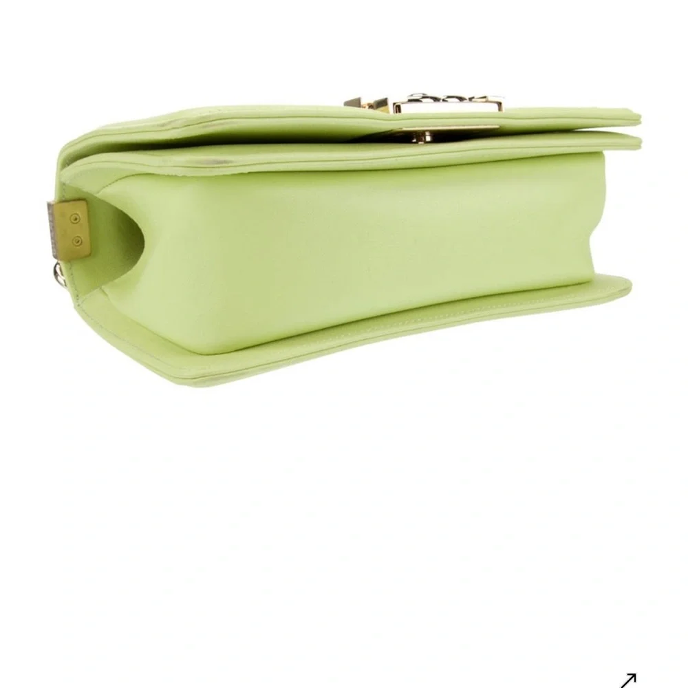 CHANEL Lime Green Boy Chevron Lambskin Shoulder Bag with Gold Chain